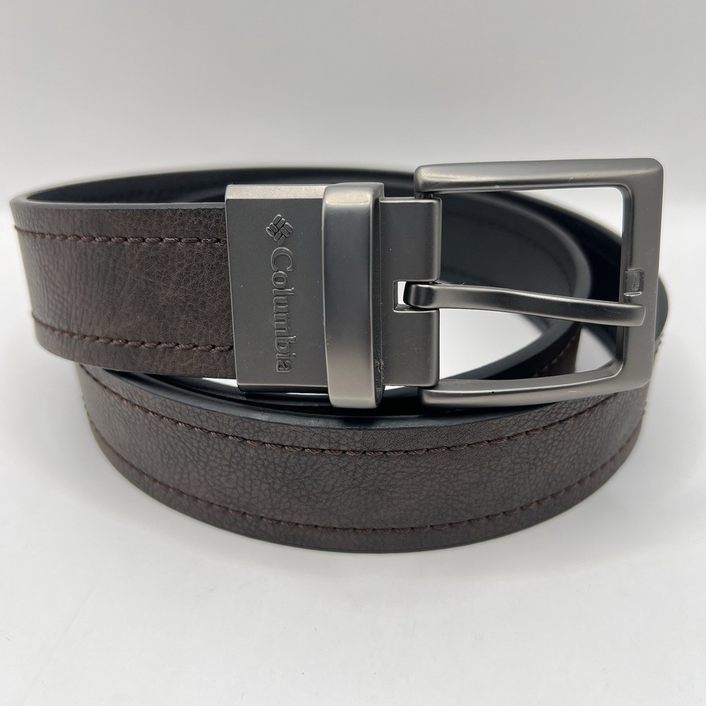 Columbia Reversible Leather Belt 40 Brown Black Silver Tone Buckle Outdoors